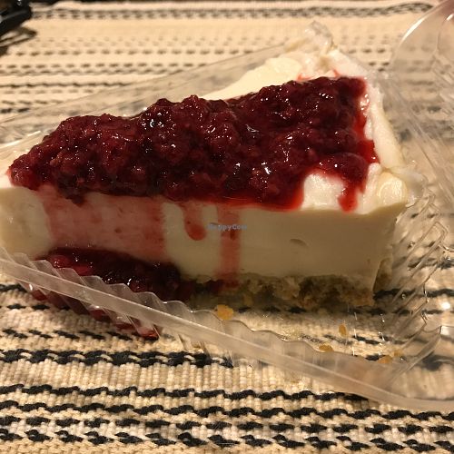 Cheesecake with berry sauce at The Olive Branch Cafe in Lewiston