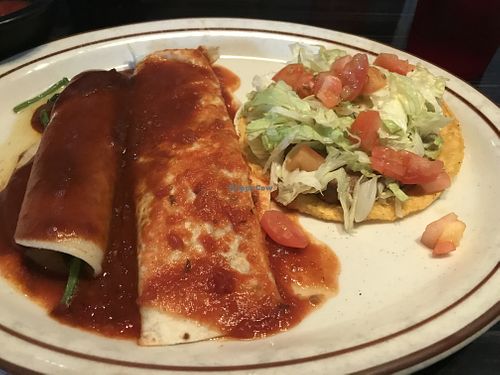 Bean tostada, bean burrito and spinach enchilada   at Fiesta Mexicana in Louisburg