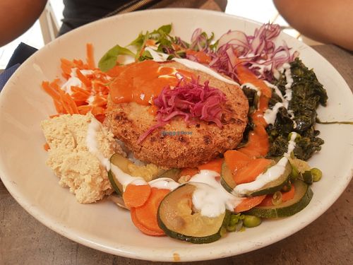 Budda bowl burger with sauce at Soul Food in Valletta