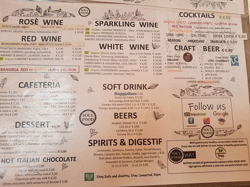 Menu 2 at Soul Food in Valletta