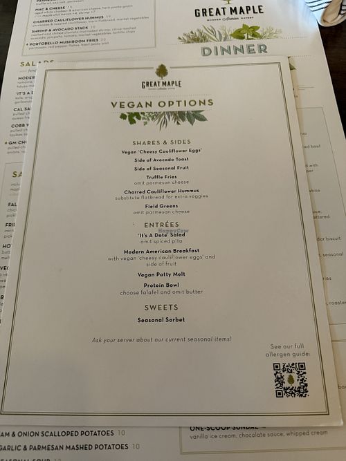 Vegan Menu  at DISNEYLAND - Great Maple in Anaheim