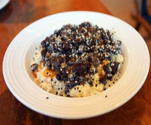 the basic bowl: brown rice or quinoa and black beans with either our peanut sauce or garlic tahini. at Chaco Canyon Organic Cafe - University District in Seattle