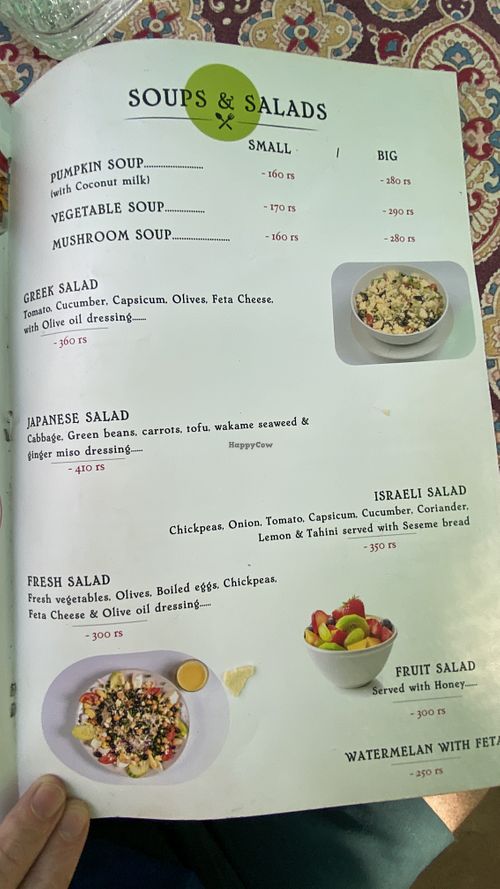 Menu  at Sudha's Kitchen in Auroville