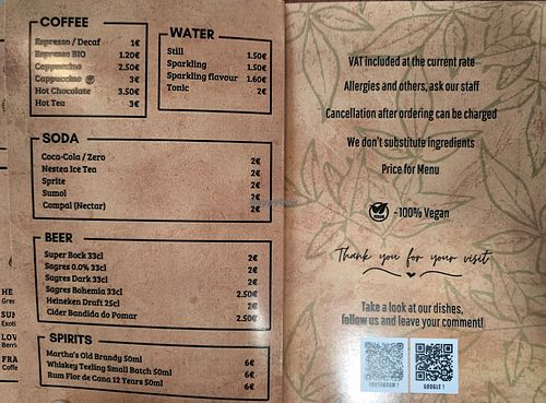 Menu at LUMA in Viana Do Castelo