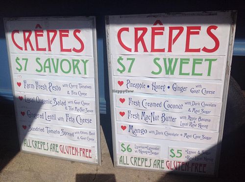 The menu as of 1/11/14 at Gopal's Creperie - Food Trailer in Kapaa