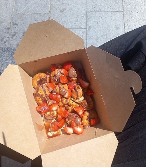 Chocolate and strawberry vegan pancakes at Nourish Take Out in Dundee