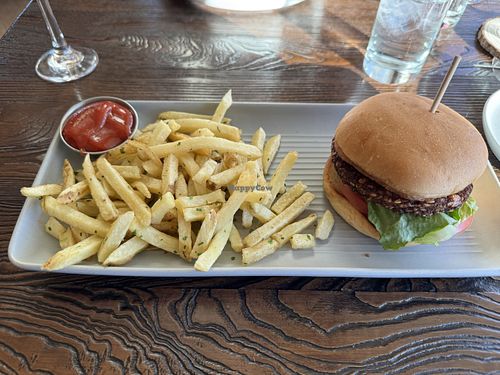 Veggie burger, made vegan  at Ember in Estes Park