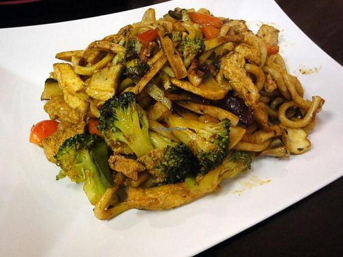 Fried udon noodles with tofu, broccoli and beans (vegan) at Sen Chay in Helsinki
