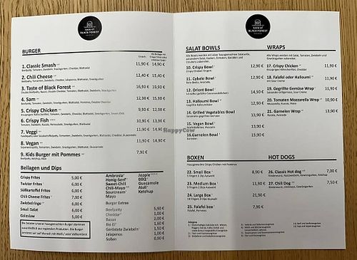 Speisekarte at Taste of Black Forest in Todtnau