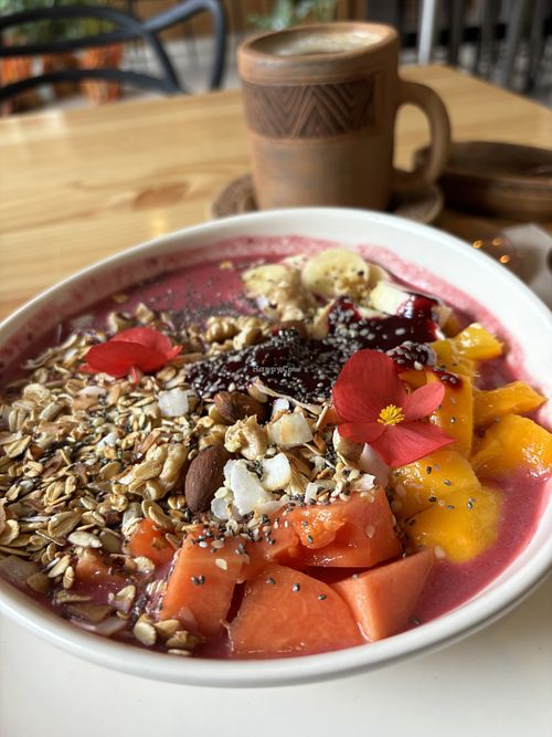 Vegan yogurt and fruit bowl   at Kuruba in Cuenca