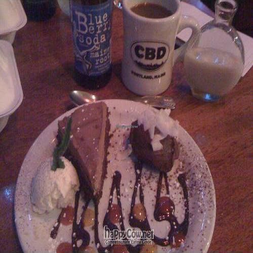 Non vegan Chili Chocolate Cake and Vegan Coconut Chocolate Mousse at Pepper Club in Portland