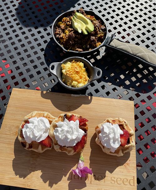 Breakfast skillet, party potatoes, Belgian waffles.   at juniper seed in Cincinnati