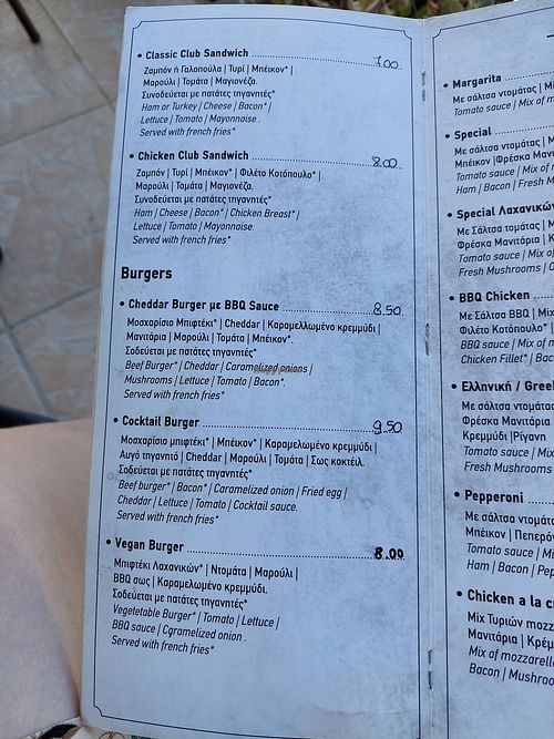 Vegan burger €8 at Prego Cafe in Methana