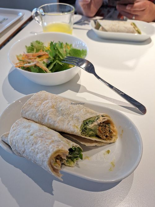 Vegan sausage wraps and a great salad at IKEA神戸  in Kobe