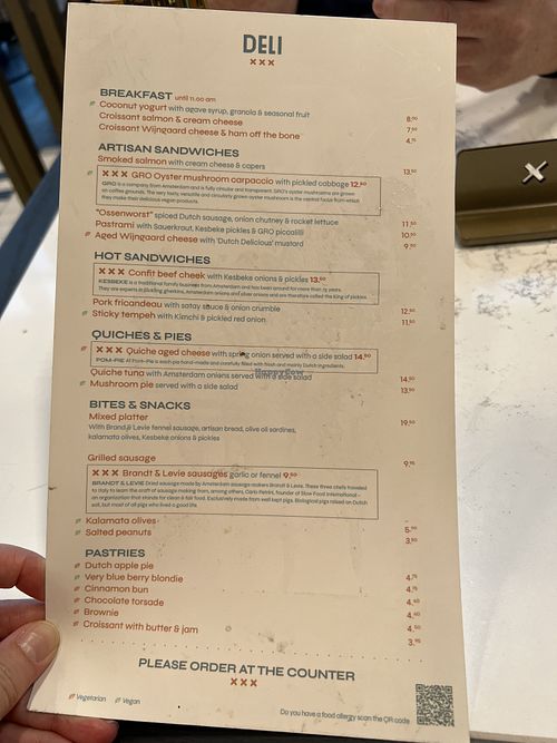 Deli Salon menu with vegan options labeled    at AMS - Salon Deli in Amsterdam