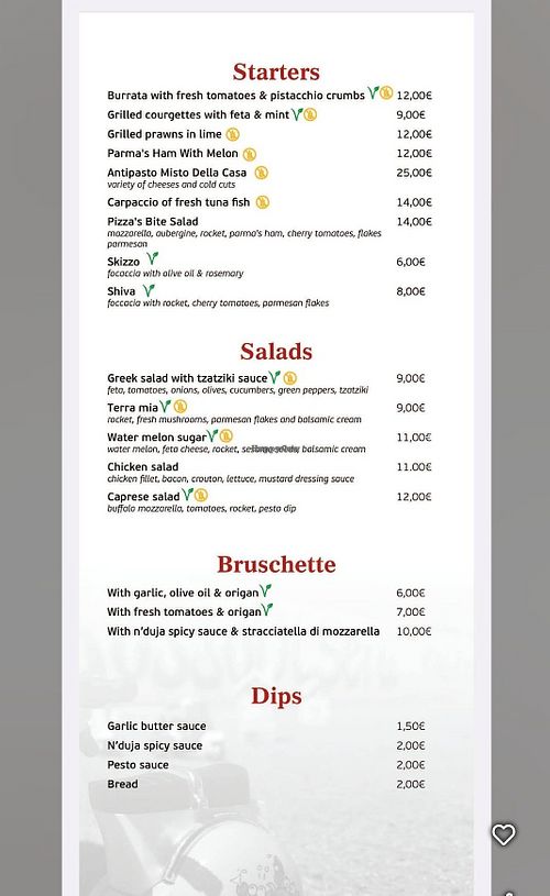 Vegetarian options (that some can be made vegan) at Ristorante Pizzeria Rosso di Sera in Rhodes