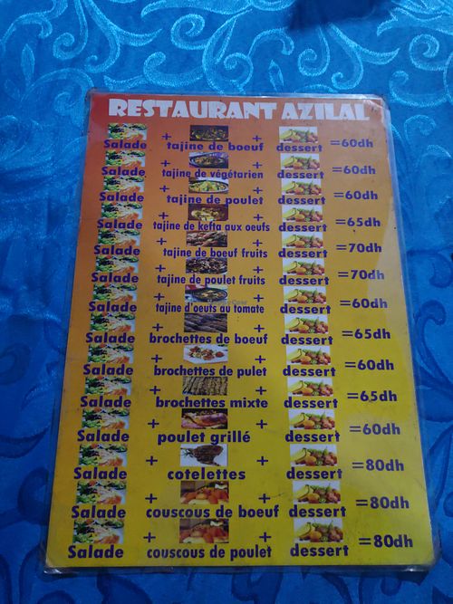 Menue at Azilal - مقهى أزيلال in Marrakech