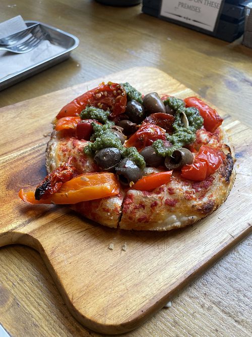 Vegan pizza with pesto  at Luigi's in Youghal