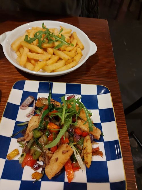 Crispy salt and pepper fish with chips at Vegan Heaven in Fitzroy