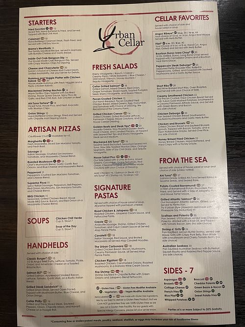 Vegan options listed with VGM red circle next to it  at Urban Cellar  in West Des Moines