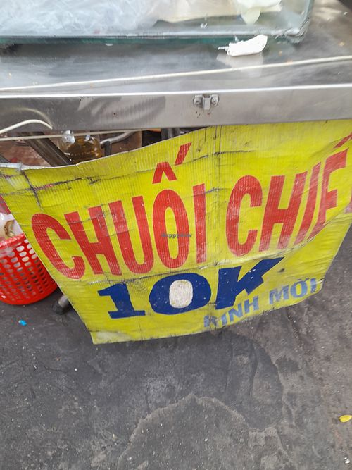 Sign for deep fried banana in Vietnamese at Chieu Thao in Ho Chi Minh City