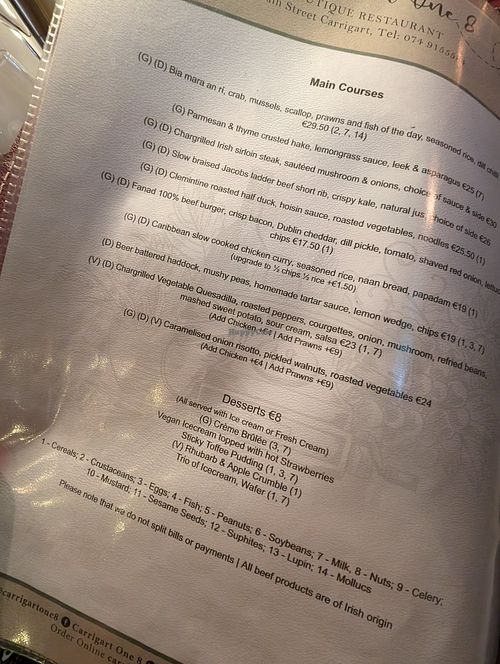 Menu at Carrigart One 8 in Carrigart