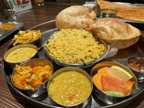 Vegan version of North Indian thali  at Saravana Bhavan in Frankfurt