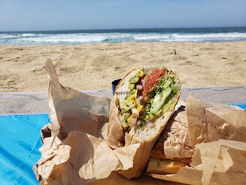 Herbivore no cheese on Sourdough roll at Gherkin's Sandwich Shop in San Mateo
