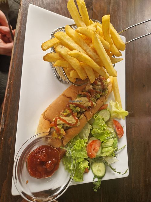 Vegan hot dog at Roots & Soul Café  in Accra