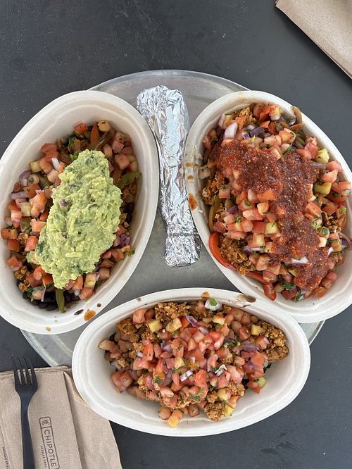 3 bowls for 3 vegans  at Chipotle in Richmond