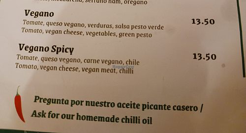Vegan pizza options at Santangelo's Pizzeria in Altea
