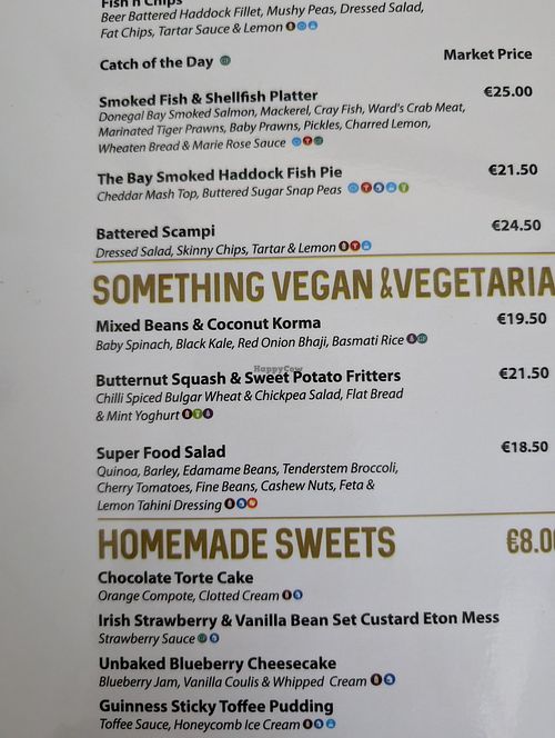Menu at JC's Bar Downings in Donegal