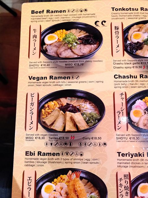 Menu at Ichisin Ramen in Amsterdam