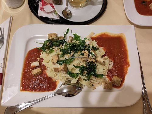 Tagliatelle with smoked tofu and tomato sauce at Gasthof Seitner in Feldkirchen In Kaernten