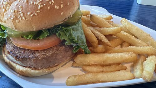 Vegan Burger w/ Fries  at Mo's Seafood & Chowder in Cannon Beach