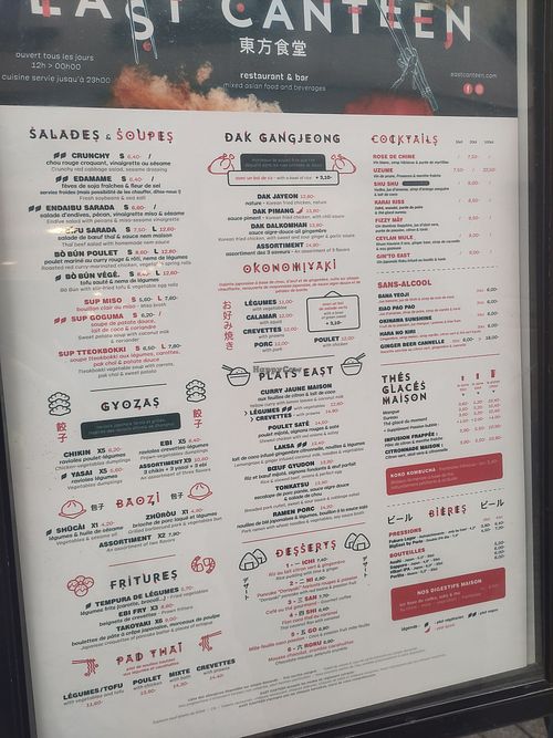Menu at East Canteen Grand'Rue in Strasbourg