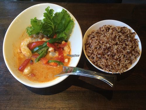 parang curry with shrimp. ordered medium spicy and it's pretty hot. delicious though!!  at Thai Idea Vegetarian in San Francisco