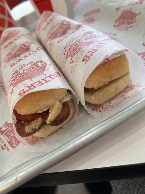 Veggie dogs with ketchup and Dijon   at Walter's Hot Dogs - White Plains in White Plains