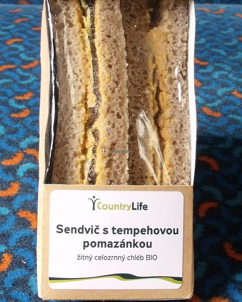 Pre-packaged vegan sandwich - the brand Country Life also have their own shop and bistro in Prague. at BioPoint in Prague
