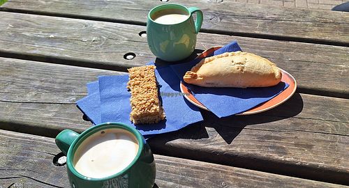 Apricot flapjack & veggie pasty at Elan Valley Visitor Centre Cafe in Rhayader