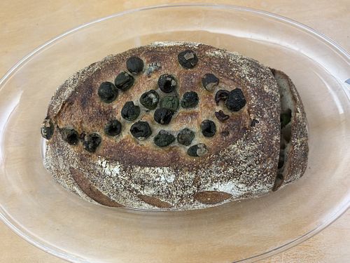 Olive polenta bread - soooooooo good!   at Faria Bakery in Sacramento