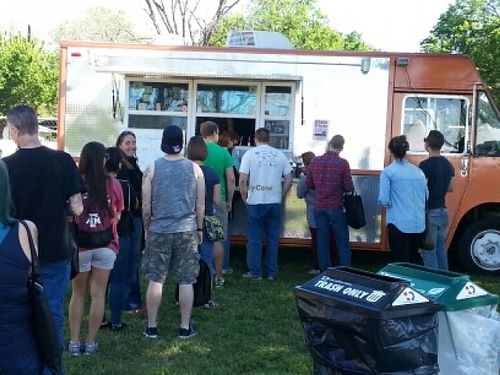 line at Texas veg fest at BBQ Revolution in Austin