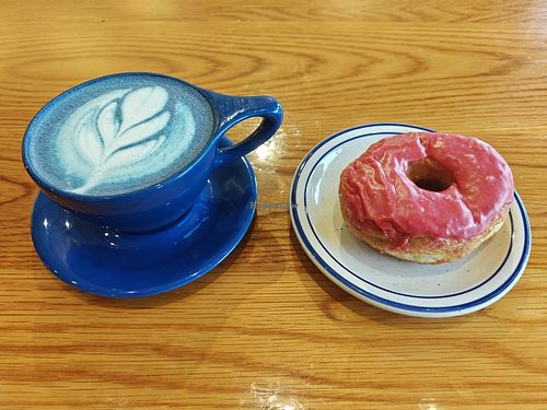 Blue Matcha and Vegan Donut at Proud Hound Coffee in Cincinnati