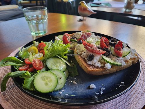 Delicious Greek vegan fêta toast at Vegan Chouke in Brussels