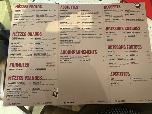 Menu  at Le Tarbouche Restaurant in Strasbourg