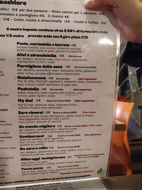 Part of the menu at Bella Vita Pizzeria  in Asti