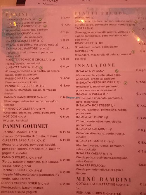 Menue at Nastasj a Mari - Ristobar in Foxi Murdegu