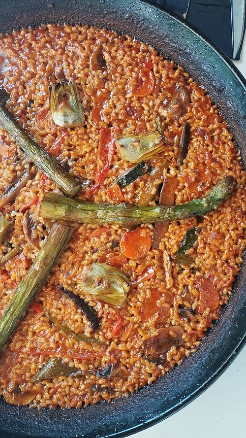 Paella de verdures de segon del menú at El Racó de la Paella in Torredembarra