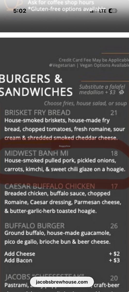 Menu  at Jacobs Brewhouse Restaurant in Deadwood