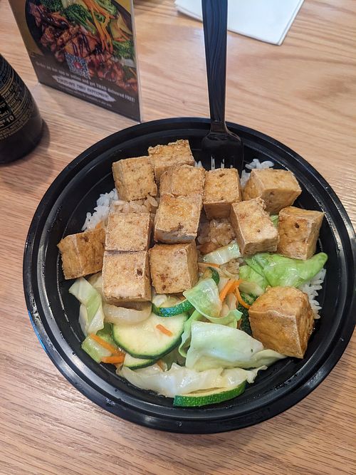 Tofu bowl with white rice and all veggies at Teriyaki Madness - Meadowood in Reno
